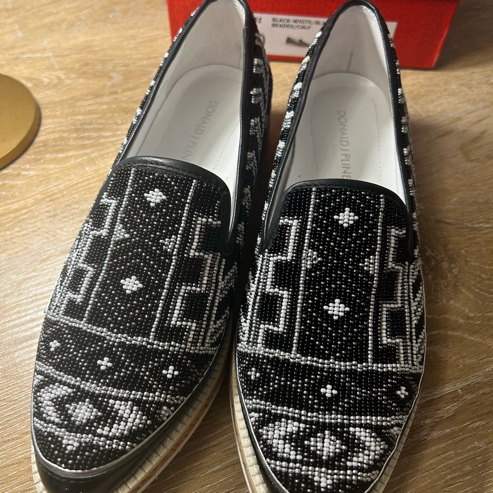 Donald J. Pliner Beaded Black and White Women’s Loafers
